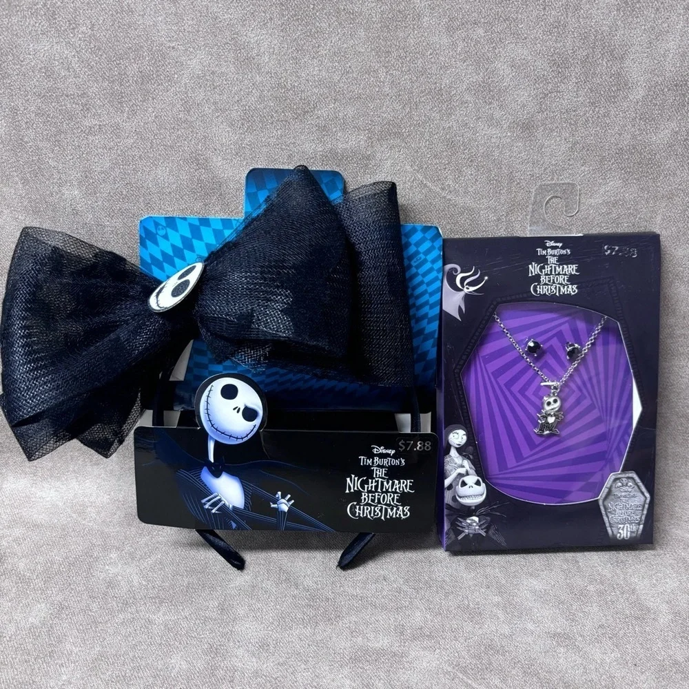 Nightmare Before Christmas Jack Skellington Headband Bow & Jewelry Set